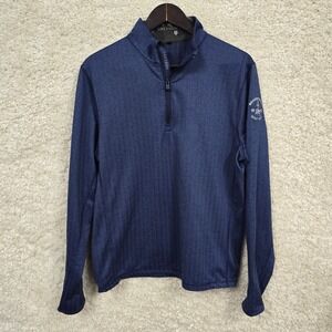 Greyson Pullover Mens Medium Blue Herringbone 1/4‎ Zip Meadow Brook Golf Club